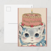 ヴィンテージハッピーバースデーキットケーキ シーズンポストカード (正面/裏面)