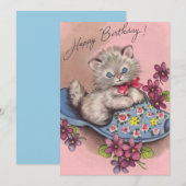 ヴィンテージハッピーバースデーキティ猫のスリッパ シーズンカード (正面/裏面)