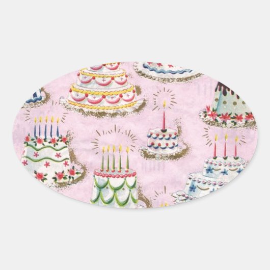 ヴィンテージハッピーバースデーケーキ 楕円形シール (正面)
