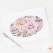 ヴィンテージハッピーバースデーケーキ 楕円形シール (封筒)