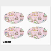 ヴィンテージハッピーバースデーケーキ 楕円形シール (シート)