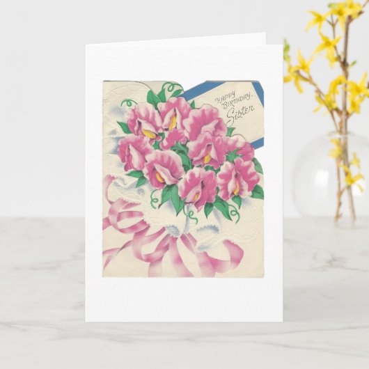 ヴィンテージハッピーバースデーシスターブーケ カード (黄色い花)