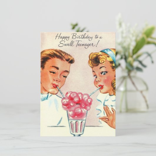ヴィンテージハッピーバースデースウェル10代の若者ホリデーカード シーズンカード (スタンド正面)