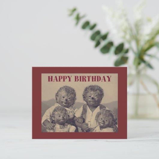 ヴィンテージハッピーバースデーヘッジホッグファミリー シーズンポストカード (スタンド正面)