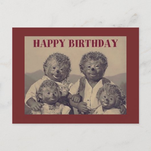 ヴィンテージハッピーバースデーヘッジホッグファミリー シーズンポストカード (正面)
