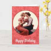 ヴィンテージハッピーバースデーレズビアンカップル カード (黄色い花)