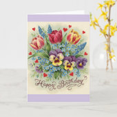 ヴィンテージハッピーバースデーレトロカラフルフローラ カード (黄色い花)