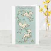 ヴィンテージハッピーバースデー子羊 カード (黄色い花)