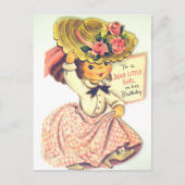 ヴィンテージハッピーバースデー小さな女の子 ポストカード (正面)