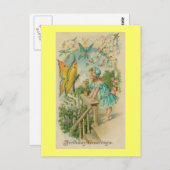 ヴィンテージハッピーバースデー春蝶 ポストカード (正面/裏面)