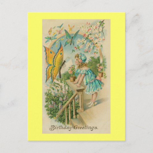 ヴィンテージハッピーバースデー春蝶 ポストカード (正面)