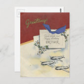 ヴィンテージハッピーバースデー機付きブラザー ポストカード (正面/裏面)