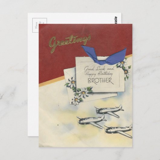 ヴィンテージハッピーバースデー機付きブラザー ポストカード (正面/裏面)