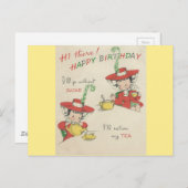 ヴィンテージハッピーバースデー茶 ポストカード (正面/裏面)