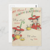 ヴィンテージハッピーバースデー茶 ポストカード (正面/裏面)