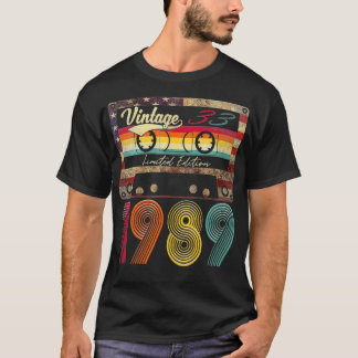 ヴィンテージハッピーバースデー1989 33thギフトアメリカンFla Tシャツ