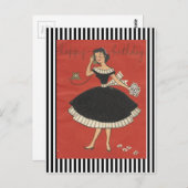 ヴィンテージハッピーバースデー ポストカード (正面/裏面)