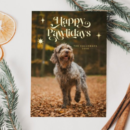 ヴィンテージハッピーパウィーデイズドッグフォトクリスマス 箔シーズンカード