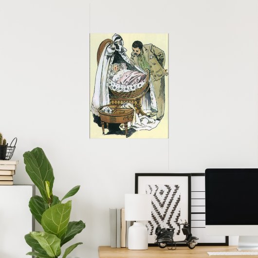 ヴィンテージハッピーファーザーズビクトリアンデイベビーバシネ ポスター (ホームオフィス)