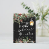 ヴィンテージハッピーホリデイズウィンターフォレストブラックカード ポストカード (スタンド正面)