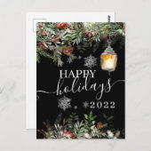 ヴィンテージハッピーホリデイズウィンターフォレストブラックカード ポストカード (正面/裏面)