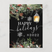 ヴィンテージハッピーホリデイズウィンターフォレストブラックカード ポストカード (正面)