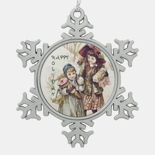 ヴィンテージハッピーホリデイズスノーフレークオーナメント スノーフレークピューターオーナメント (正面)