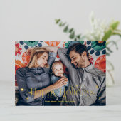 ヴィンテージハッピーホリデーズクリスマスファミリーフォト 箔シーズンカード (立ち正面)