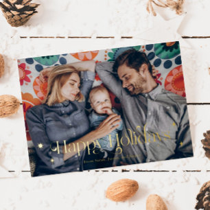 ヴィンテージハッピーホリデーズクリスマスファミリーフォト 箔シーズンカード