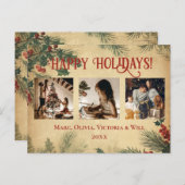 ヴィンテージハッピーホリデーズフォトホリデーポストカード シーズンポストカード (正面/裏面)