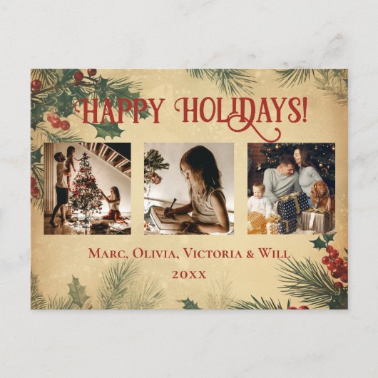 ヴィンテージハッピーホリデーズフォトホリデーポストカード シーズンポストカード (正面)