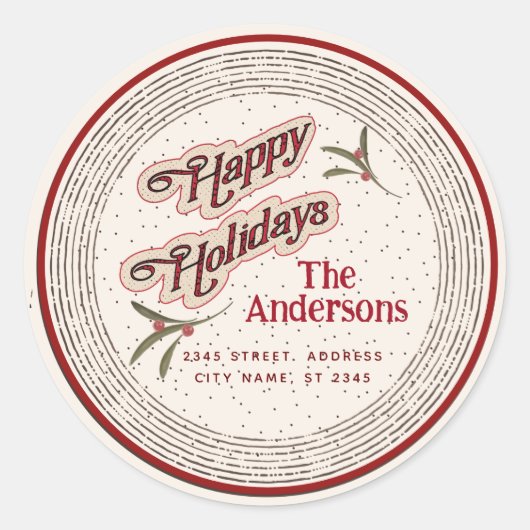 ヴィンテージハッピーホリデーズボタニカルホリー ラウンドシール (正面)