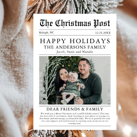 ヴィンテージハッピーホリデーズ新聞家族写真 シーズンカード