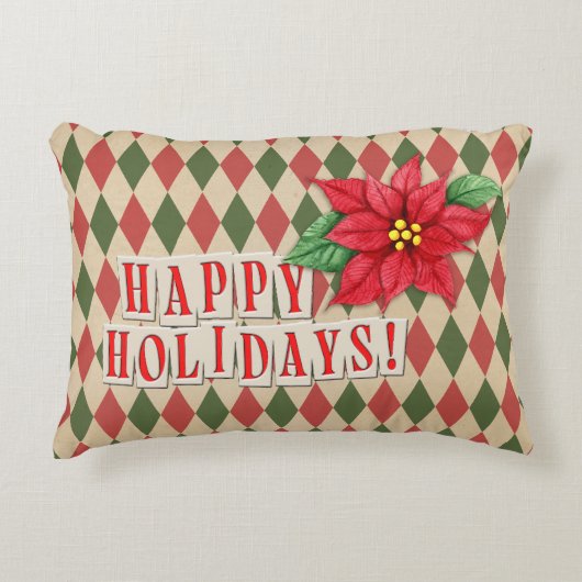 ヴィンテージハッピーホリデーレトロラッピング紙 アクセントクッション (正面)
