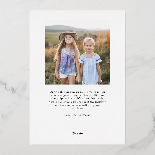 ヴィンテージハッピーホリデー素朴クリスマス写真 箔シーズンカード (裏面)