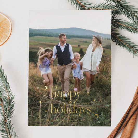 ヴィンテージハッピーホリデー素朴クリスマス写真 箔シーズンカード