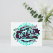 ヴィンテージハッピーマザーズデイグリーンパープルフローラ ポストカード (スタンド正面)