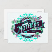 ヴィンテージハッピーマザーズデイグリーンパープルフローラ ポストカード (正面/裏面)