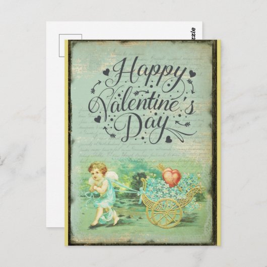 ヴィンテージハッピーヴァレンティーンズデイビクトリアンエンジェル ポストカード (正面/裏面)