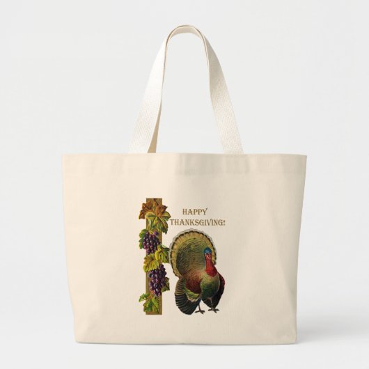 ヴィンテージハッピー感謝祭トルコ ラージトートバッグ (正面)