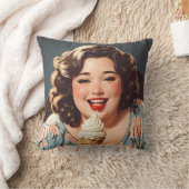 ヴィンテージハッピー食べ物ウィメンズアイスクリーム装飾用クッション クッション (ブランケット)