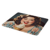 ヴィンテージハッピー食べ物ウーマンのアイスクリーム カッティングボード (角)