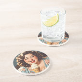 ヴィンテージハッピー食べ物ウーマンのアイスクリーム コースター (側面)