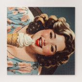 ヴィンテージハッピー食べ物ウーマンのアイスクリーム ジグソーパズル (横)