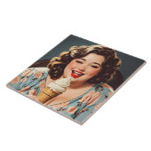 ヴィンテージハッピー食べ物ウーマンのアイスクリーム タイル (側面)