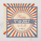 ヴィンテージハッピー4th of 7月USAスターストライプパーティー 招待状 (正面/裏面)