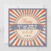 ヴィンテージハッピー4th of 7月USAスターストライプパーティー 招待状 (正面)