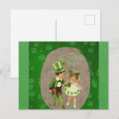 ヴィンテージハッピーSt patricks dayアイリッシュキッズグリーン ポストカード (正面/裏面)