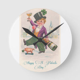 ヴィンテージハッピーSt patricks dayシャムロックシャンパン ラウンド壁時計