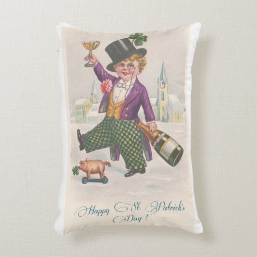 ヴィンテージハッピーSt patricks dayシャムロックシャンパーニュ アクセントクッション (正面(垂直))